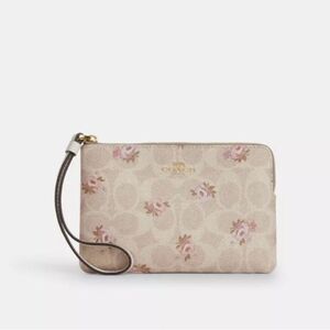 Coach Corner Zip Wristlet In Signature Canvas With Floral Print